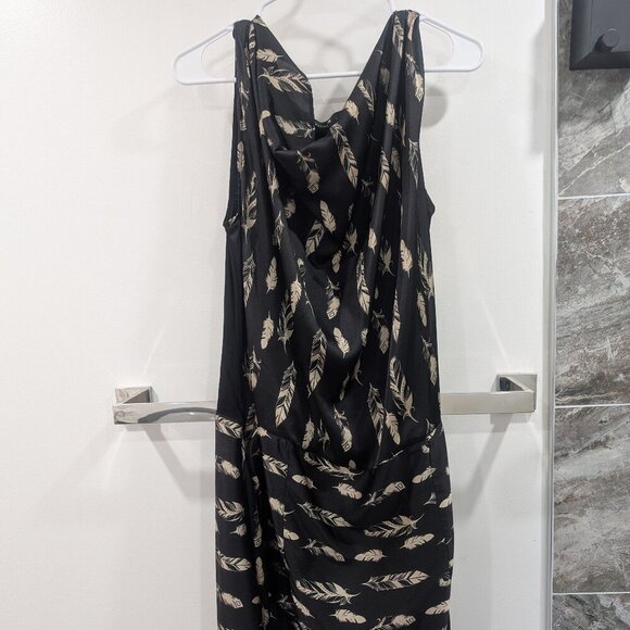 Melissa Nepton black dress feather print sleeveless summer lightweight XL - Picture 1 of 7
